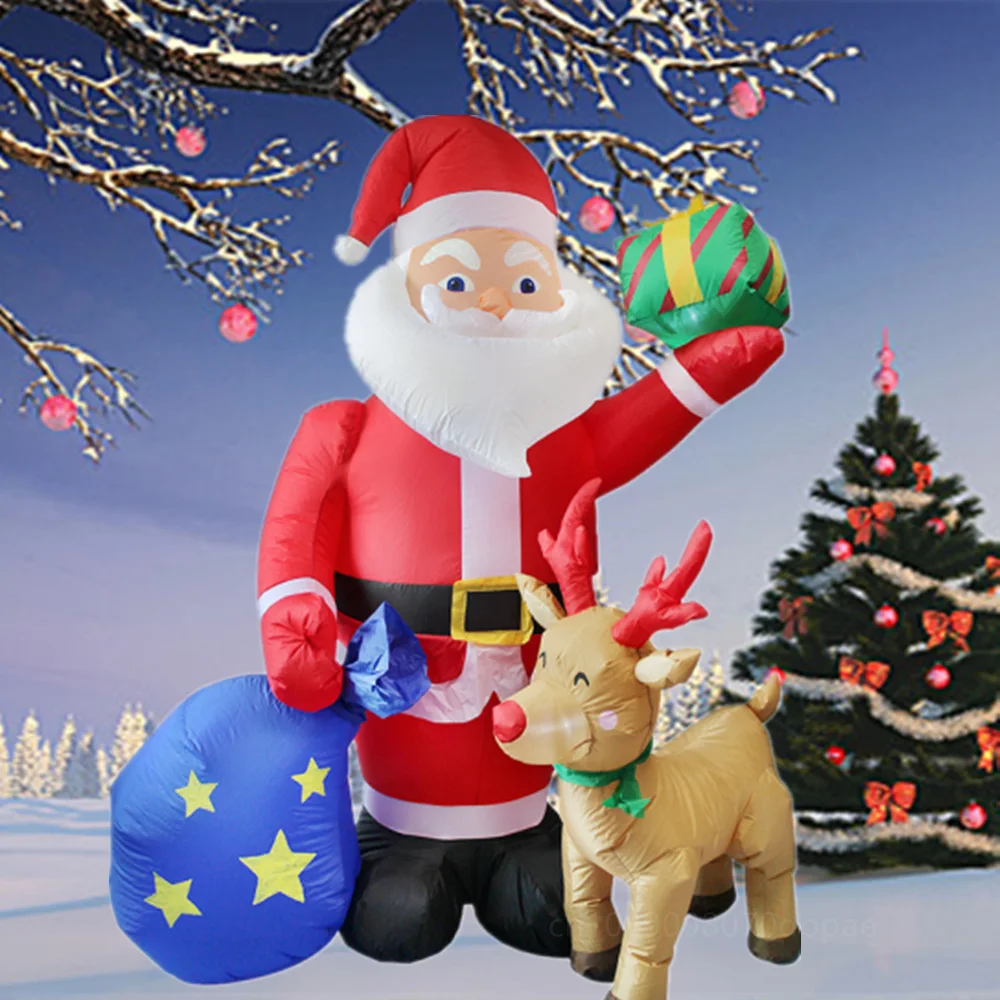 6FT/1.83M Inflatable Christmas Santa Claus Gift Bag With Deer Built-in LED Lights Outdoor Garden Decoration Garden Holiday Party 2