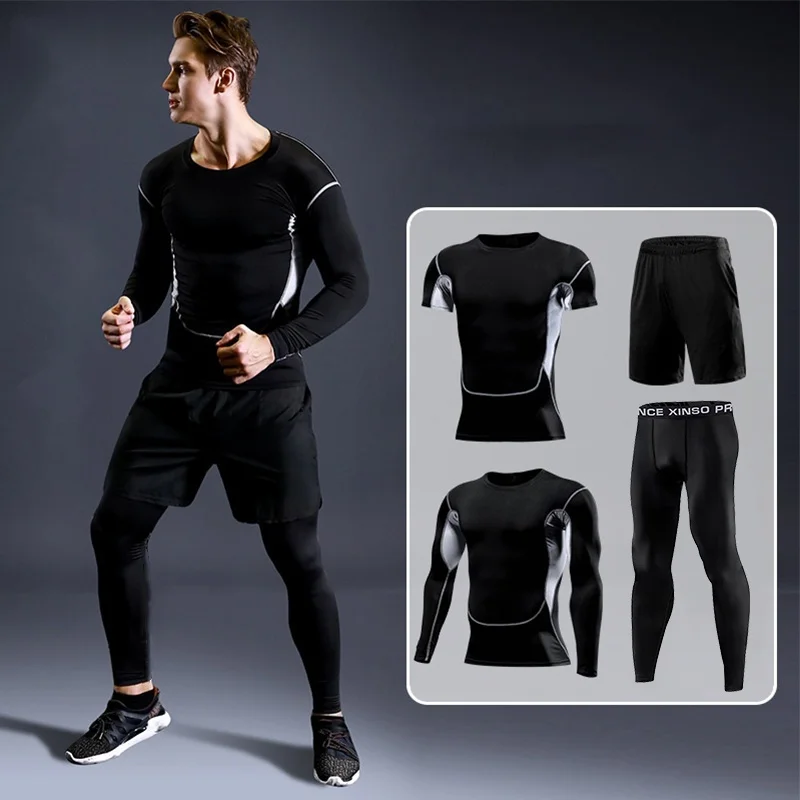 Vierteiliges Sportset für Herren, schnell trocknende Strumpfhosen für Fitnessstudio, Basketball, Laufen und Outdoor-Aktivitäten, Conjuntos De Pantalones – Detail 14