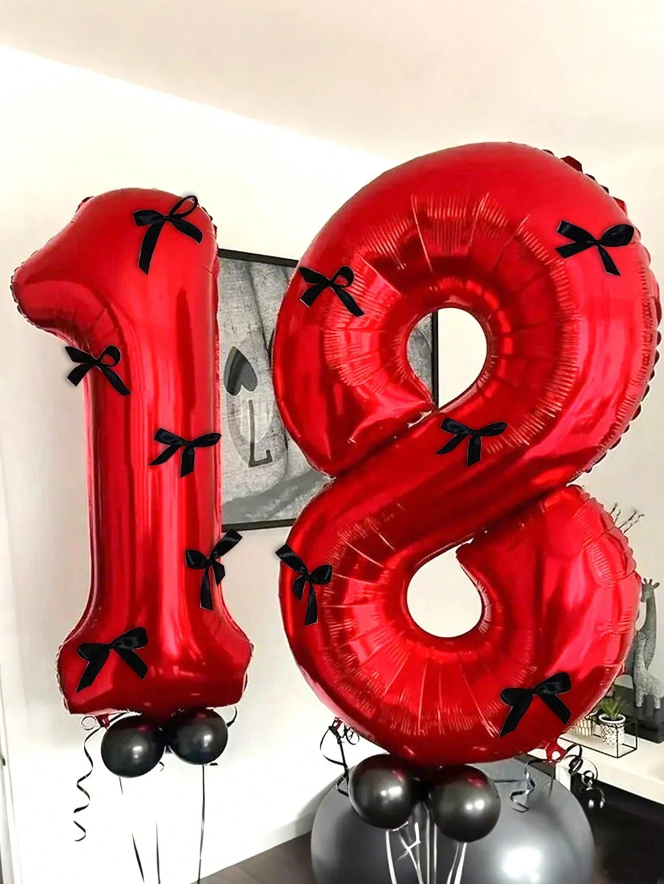 7 Stück/Set 40 Zoll rote Zahlenballons, schwarze Schleife Nummer 0-9 geformte Luftballons für Geburtstagsfeier, Jubiläumsdekoration