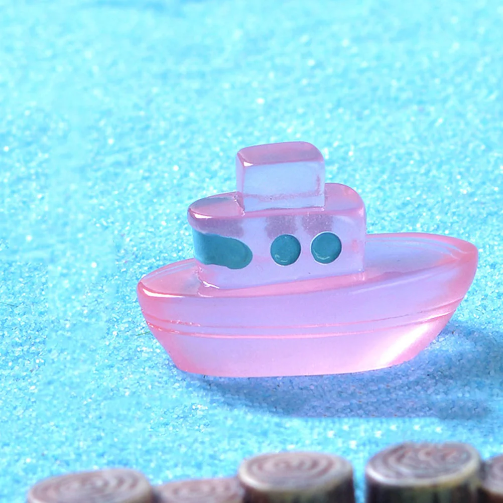 

12 Pcs Clear Ornaments Luminous Mini Boat Miniature Resin Accessories House Glowing Model