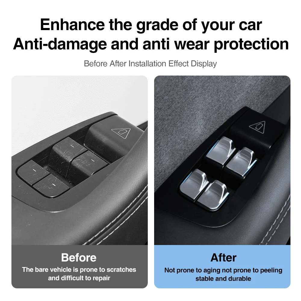 테슬라 모델 Y 주니퍼 모델 3 하이랜드 도어 오픈 버튼 커버 트림 프로텍터 데칼 자동차 액세서리를위한 창 버튼 스티커