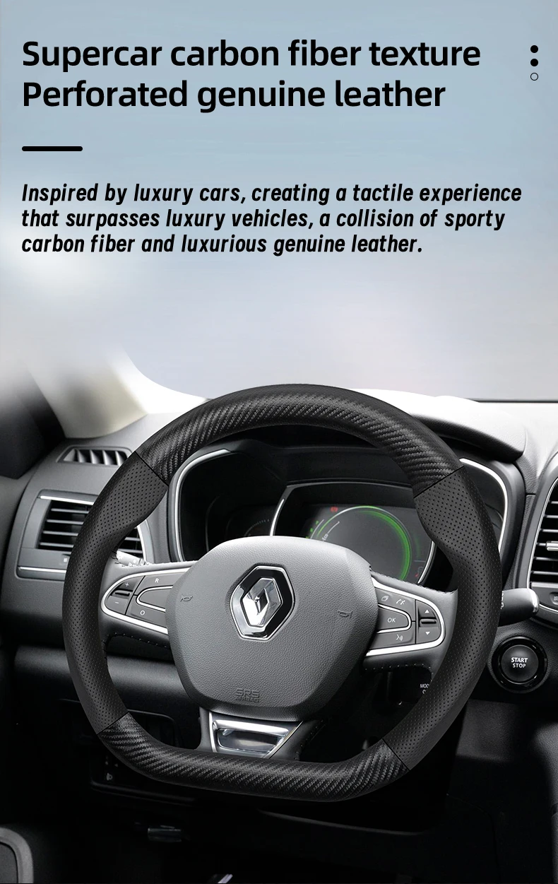 Geeignet für Renault Atmungsaktiver Leder-Lenkradbezug mit Matter Kohlefaser-Textur Passend für Sandero Clio Duster Captur Master Kwid Trafic Austral Arkana Megane Kangoo Express Megane-E Kardian Schwarz Rot – Detail 10