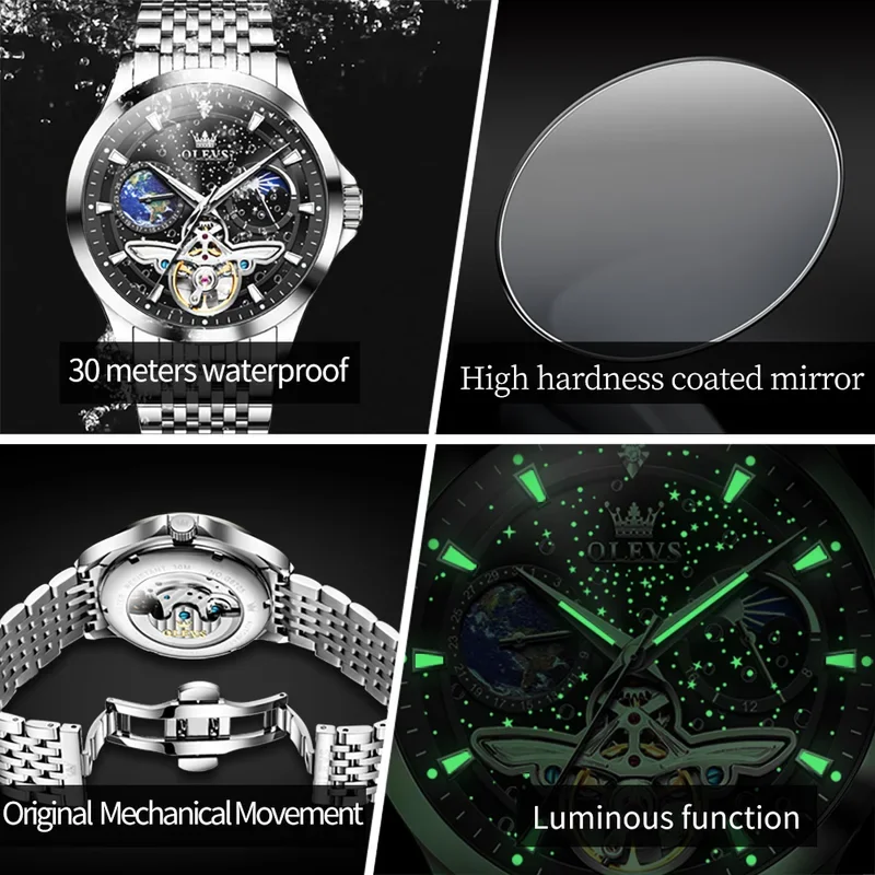 Olevs 6705 top business man Watch stainless steel automatic Business watch men high quality mechanical men's wrist wat 5