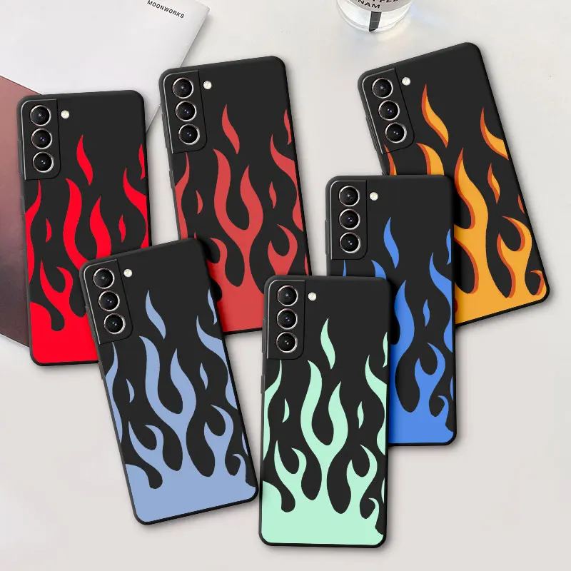 Custodia Morbida In Tpu Per Samsung Galaxy S23 S20 Fe S8 S21 Plus S10 S22 Ultra 5G S7 S9 S10E Funda Cool Green Red Flame Fire Phone Bumper