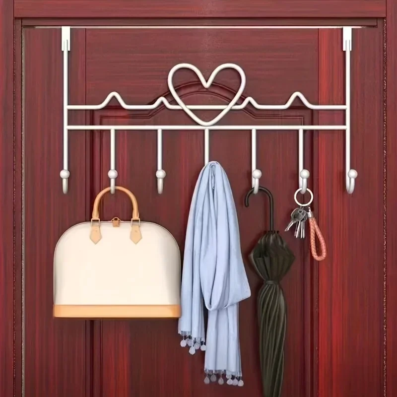 Hooks Over The Door 7Hooks Heart-Shaped Door Hooks Clothes Coat Hat Towel Hanger Bathroom Kitchen Accessories Holder