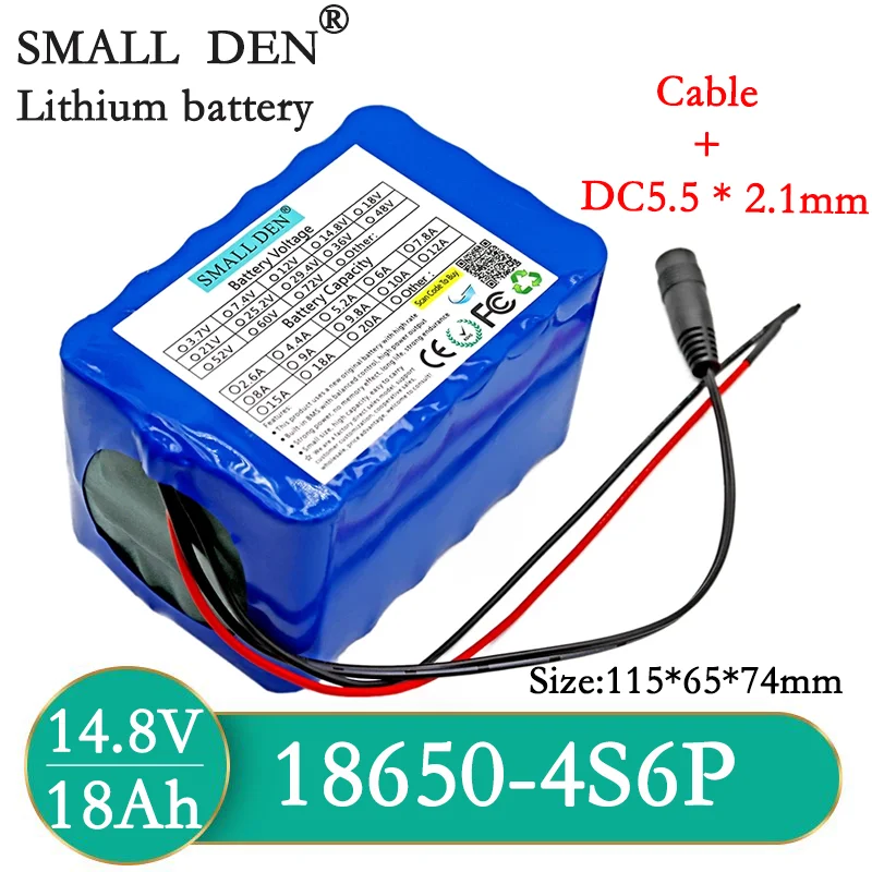 

18650 4S6P 14.8V 18Ah Built-in BMS Suitable for Night Fishing Light Heater Battery Replacement Lithium Rechargeable Battery Pack