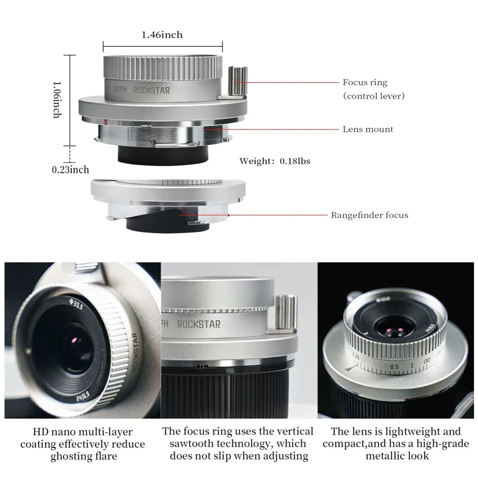 AstrHori 24mm F6.3 풀 프레임 광각 수동 초점 렌즈 레카 M과 호환되는 고정 초점 카메라 렌즈