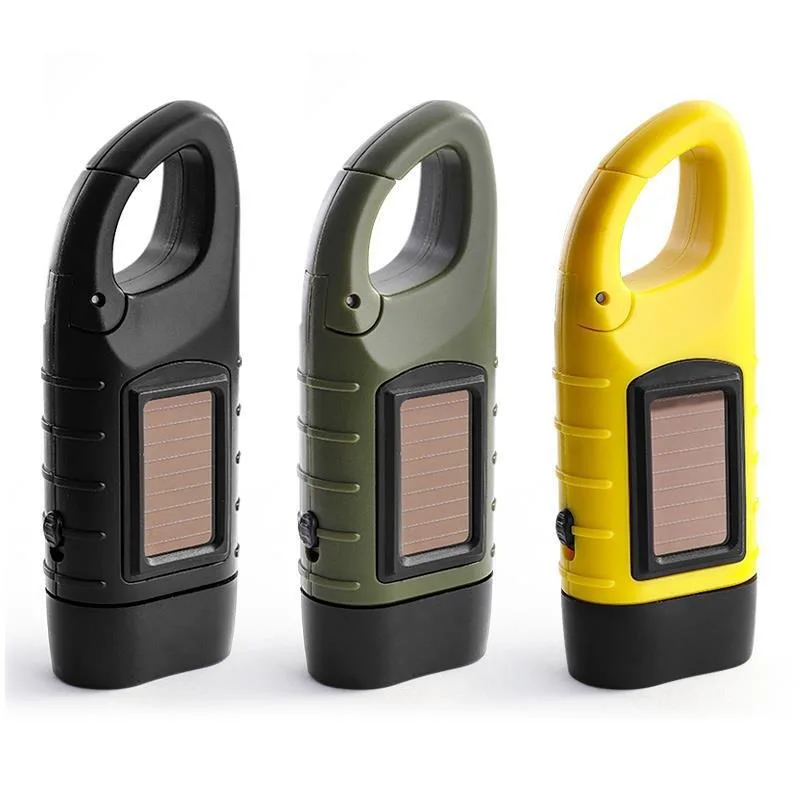 

LED Solar Power Flashlight with Hand Crank Rechargeable Keychain Light Outdoor Survival Emergency Flashlight for Camping Hiking