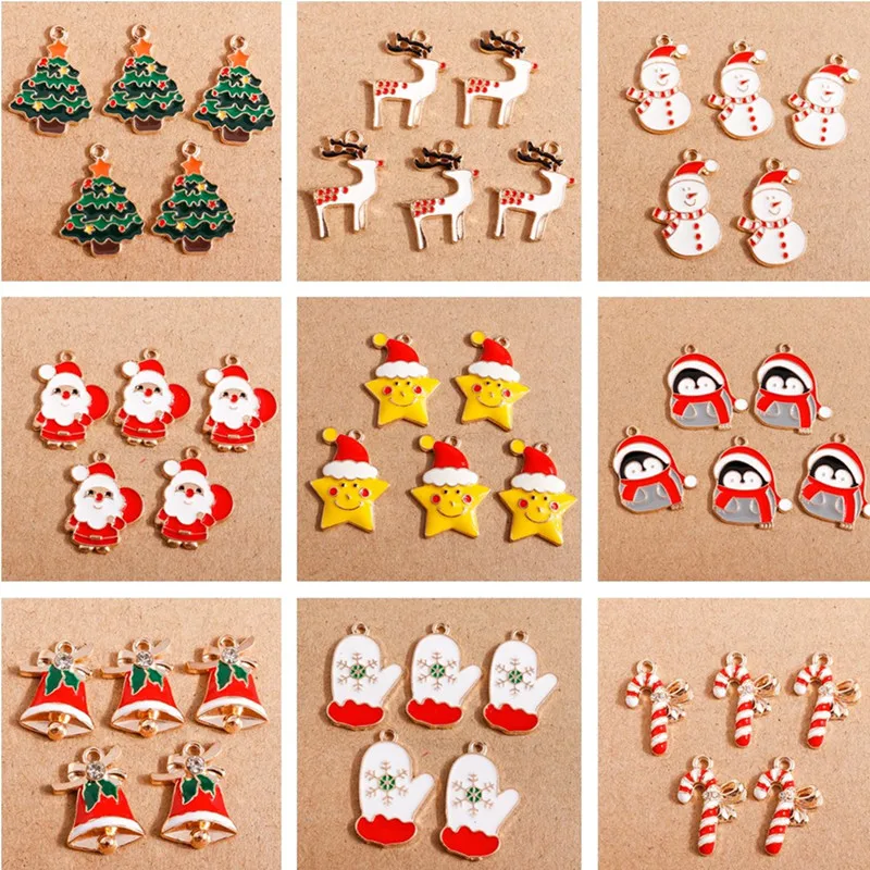10 Stück Mix süße Emaille-Weihnachtsanhänger für die Schmuckherstellung, Weihnachtsbaum, Hirschglocke, Charms-Anhänger für Halsketten, Ohrringe, Geschenke