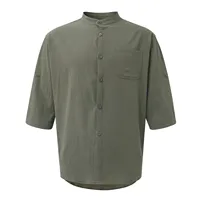 Hot Male Summer Cotton Linen Shirt Solid Casual Oversized Loose Long Sleeve Top Men Turn Down Collar Green Shirts Fashion Blusa - Image 4