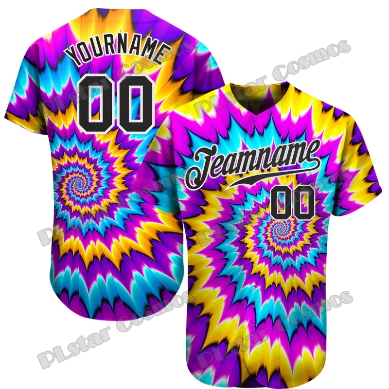 Custom Name Tie Dye Gold-Black Watercolor Rainbow 3D Printed Fashion Men's Baseball Jersey Casual Hip Hop Baseball Shirt BQW09