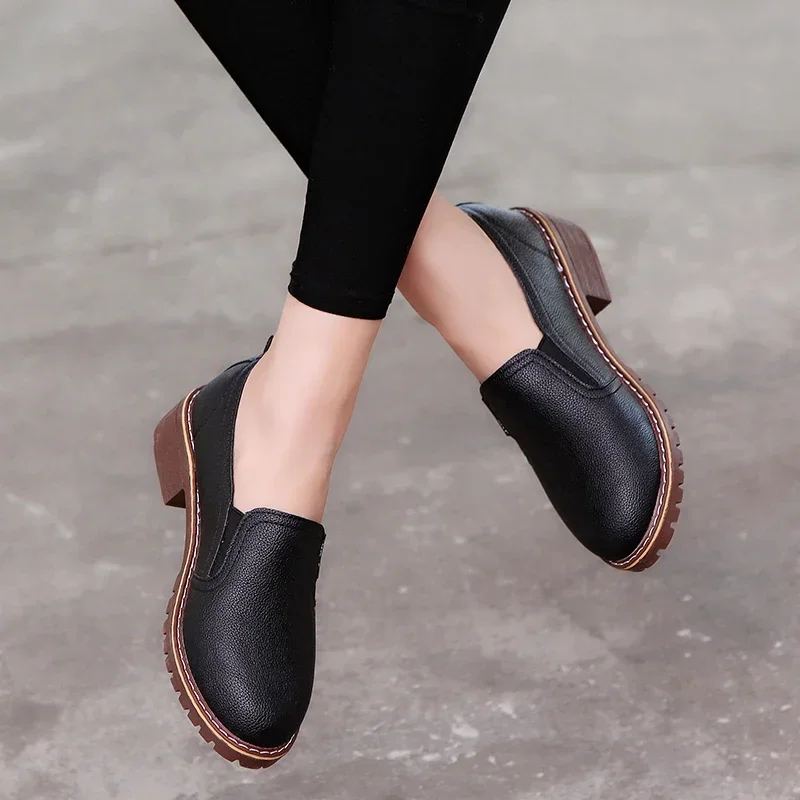 

New 2023 Women Flat Lace-Up Oxford Shoes Soft Leather Sneakers Low Medium Heeels Pumps Slip on Loafers Summer Footwear for Woman