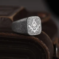 2022 NEW Simple  Retro Square Skull&Masonic Ring For Man Women Engrave Logo Or Name Classic Anels Punk Rock Design Accessories 1