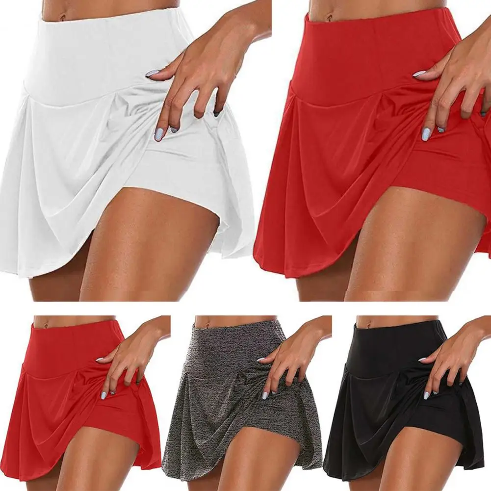 

Fashion Athletic Shorts Spandex Sports Skirt Skin-friendly Casual Mini Flared Plain Pleated Skirt with Shorts Easy to Match