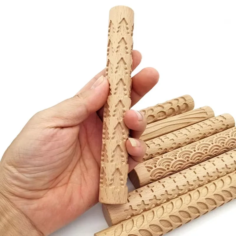 Clay Modeling Pattern Rollers Wooden Texture Rollers for Clay Pottery Handmade Roller Set Snowflakes Stars Wood Wave polymer clay tools,pottery tools,clay sculpting tools,pottery sculpting tools,clay craft tool
