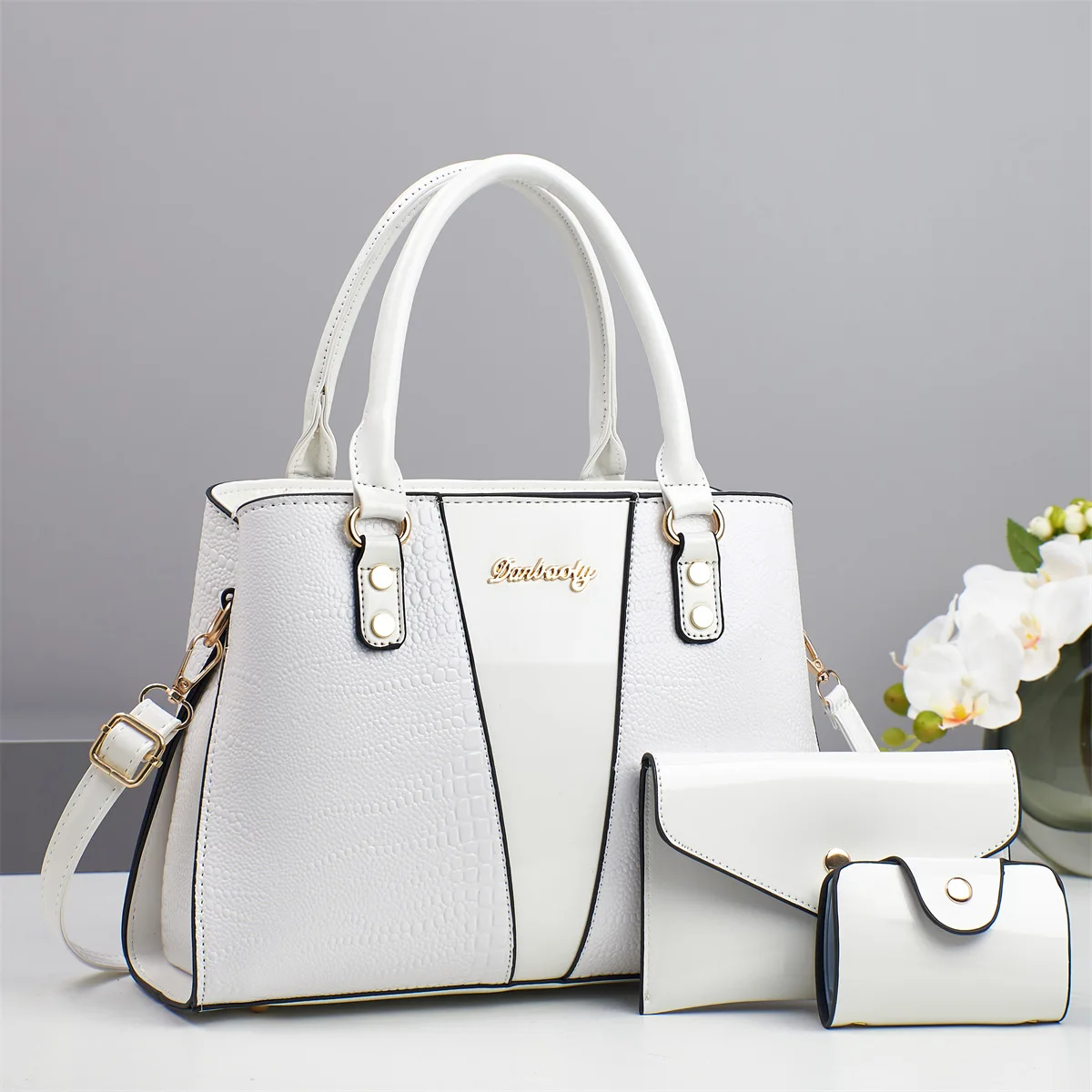 Large Capacity Crocodile Pattern Mother-Daughter Handbag Set