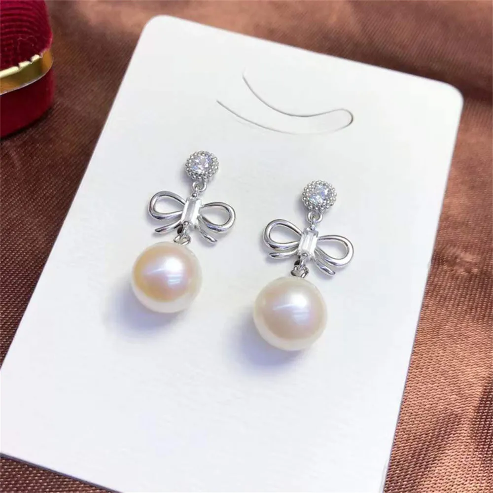 

DIY Pearl Earnail Accessories S925 Sterling Silver Jewelry Bow Tie Earrings Women's Empty Fit 8-12mm Beads