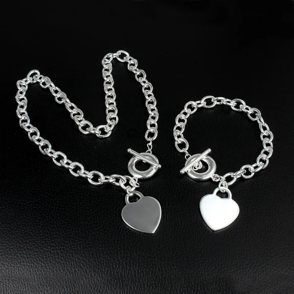 Fashion 925 Sterling Silver Love Heart card necklace bracelets Jewelry set for women charm classic wedding Party Christmas Gifts
