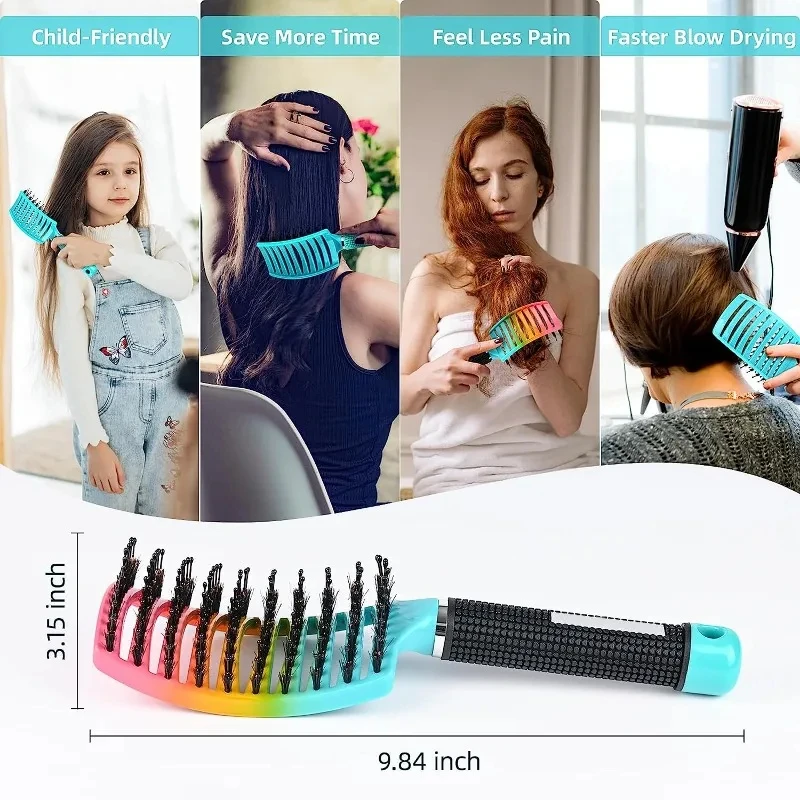 1pcs Detangling Curved Vented Boar Bristle Hair Brush Magic Scalp Massage Comb Hollow Out Anti-static for Wet Curly Hair Salon 5