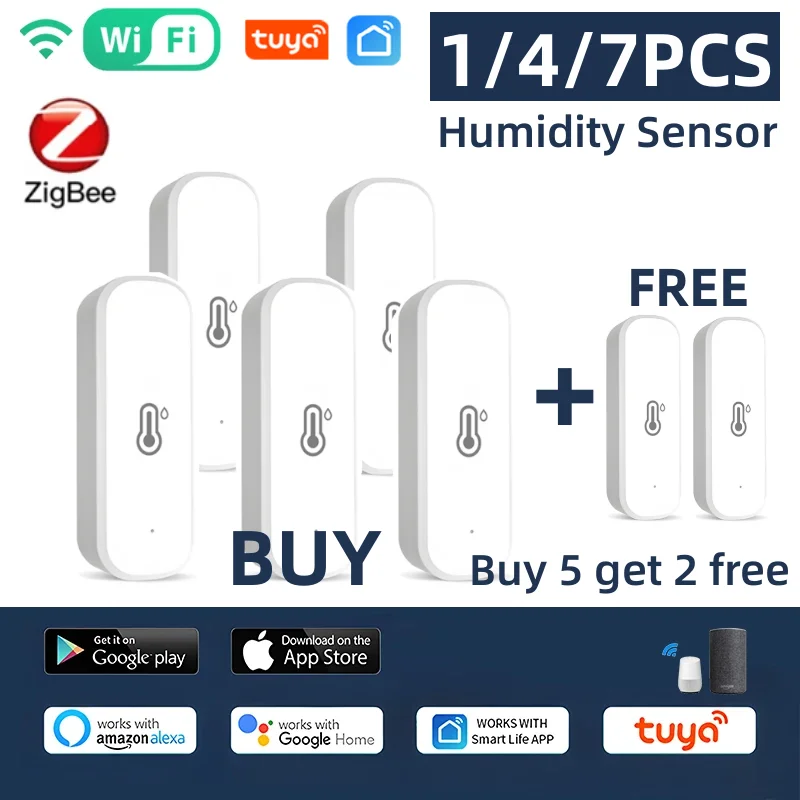 

Tuya ZigBee/WiFi Temperature Humidity Sensor Home Connected Thermometer Compatible With Smart Life Alexa Assistant