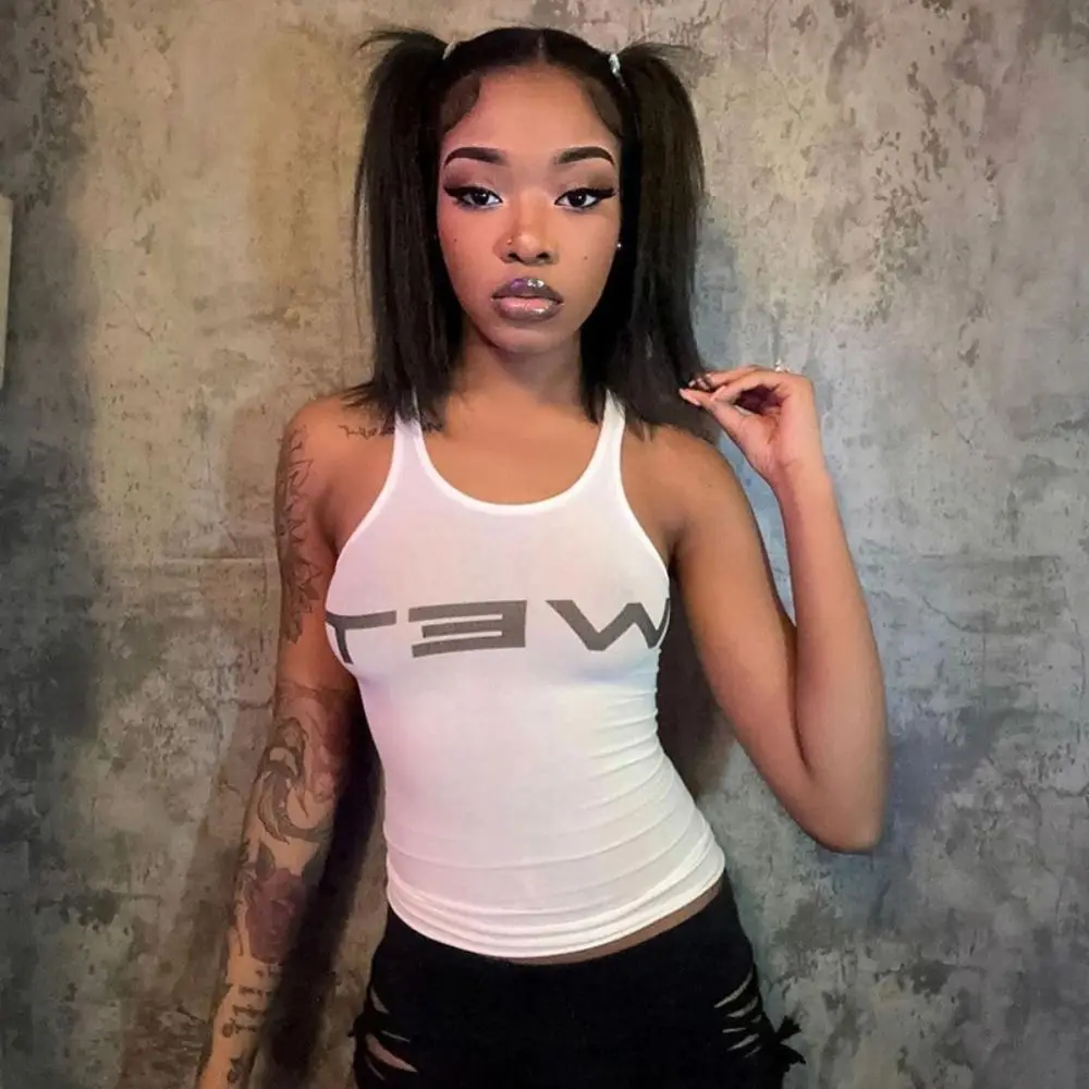 Polyester Sleeveless Tank Top for Women Hip Hop Harajuku Style