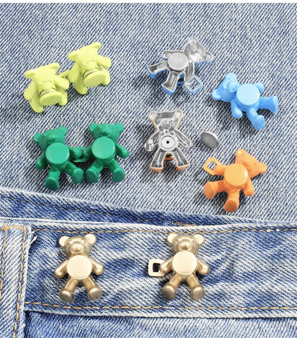 Bear Jeans Button Pins Detachable Buttons Adjustable Jean Button