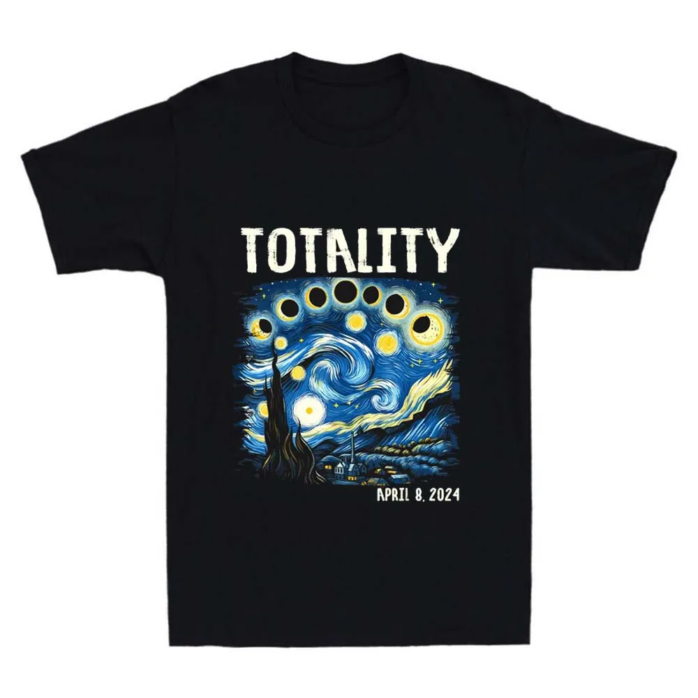 

Total Solar Eclipse 2024 4.08.24 Starry Night Painting Digital Trendy Street Fashion T-Shirt Printed Basic Top Black T-Shirt.