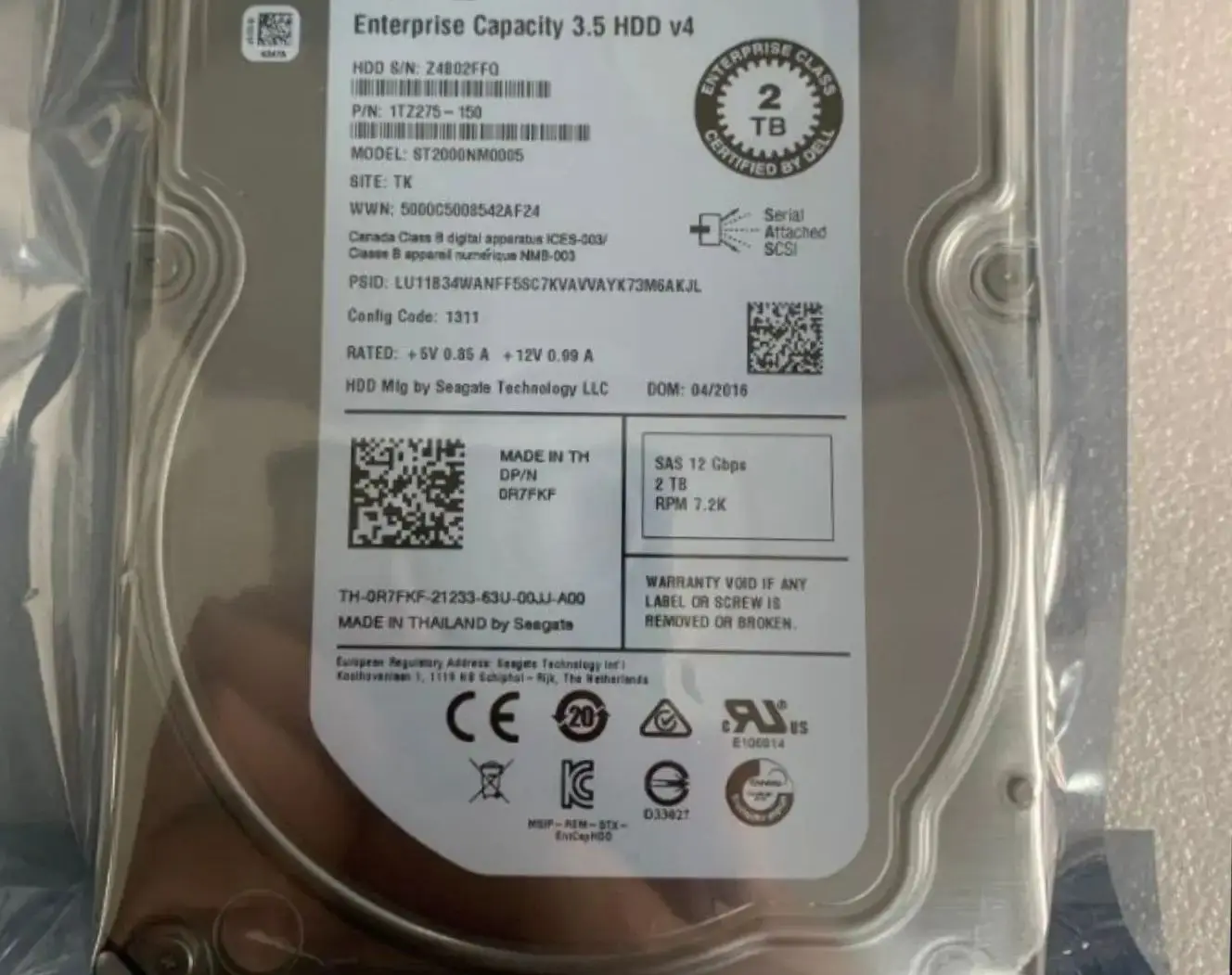 

Для Dell 2 ТБ R7FKF 0R7FKF ST2000NM0005 SAS 7,2 K 12G серверный жесткий диск
