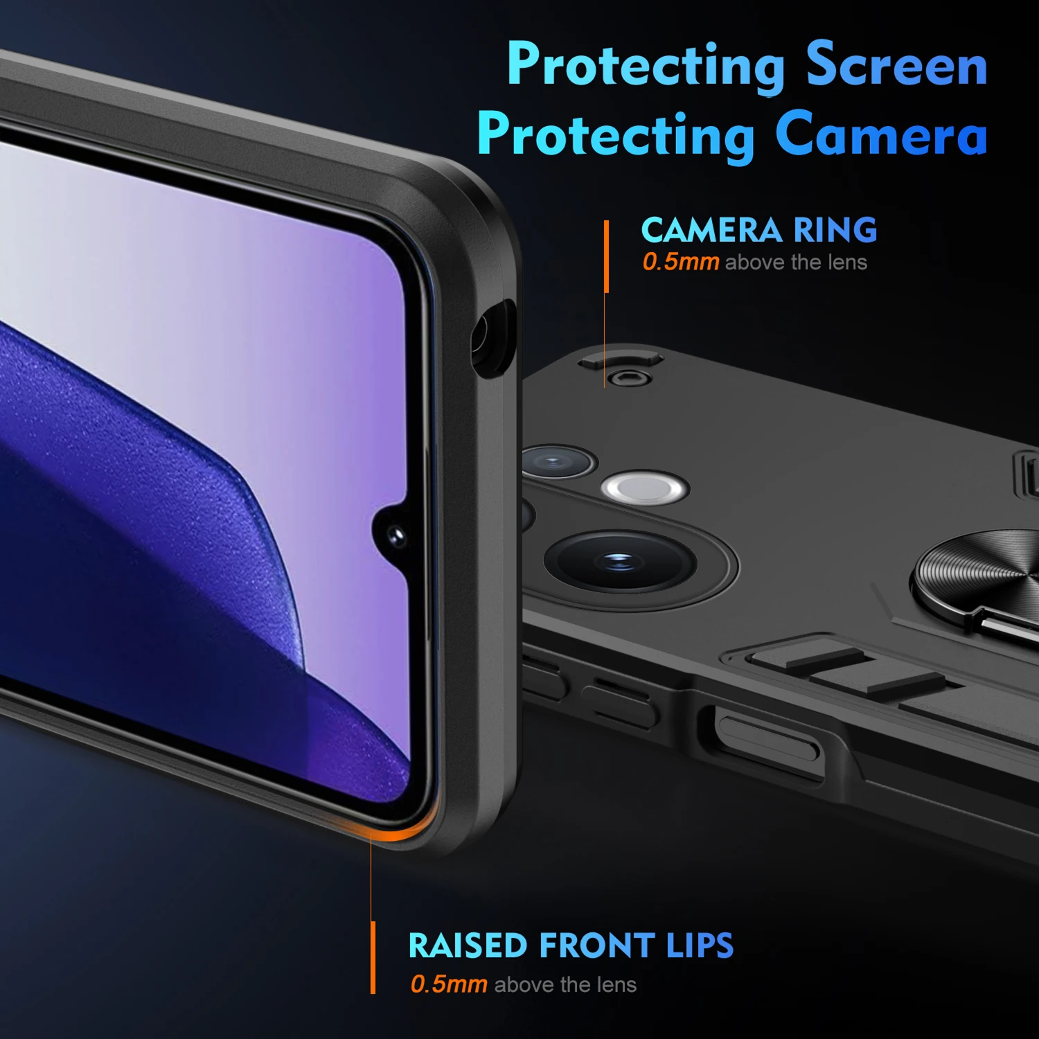 Rugged Shockproof Phone Case with Magnetic Ring Holder and Dual-Layer Protection