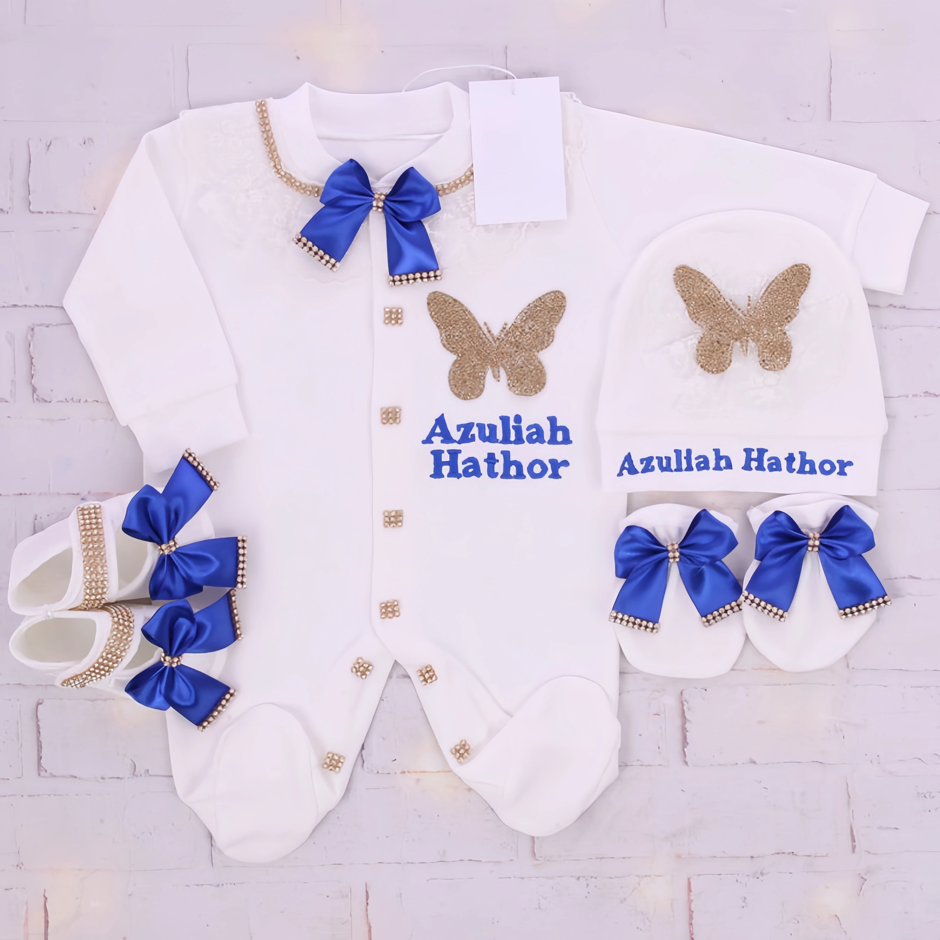 4pcs 이름 맞춤형 Layette NewbornCrown 쥬얼리 환영 홈 Romper  옷  소녀 소년 의 면화 의상