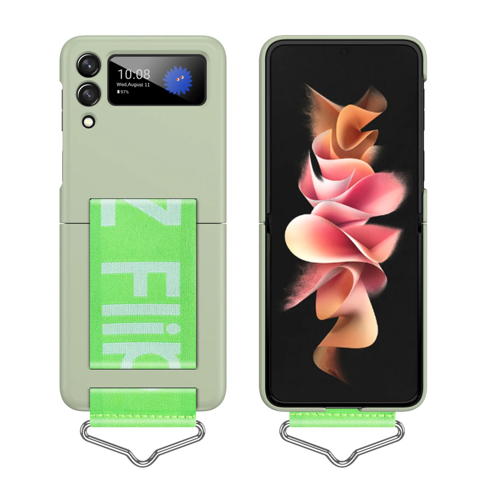 Case with Strap for Z Flip 3 Holder PC Case for Samsung Z Flip 3 Film Phone Cover All-in-one Solid Color Mobile Protective Shell samsung cute phone cover Cases For Samsung