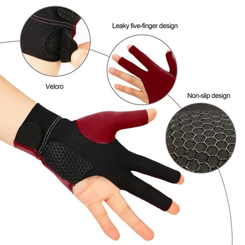 Billiards Glove Left Or Right Hand Elastic Three-Finger Gloves Breathable Adjustable Sports Gloves For Men Women Boys Girls