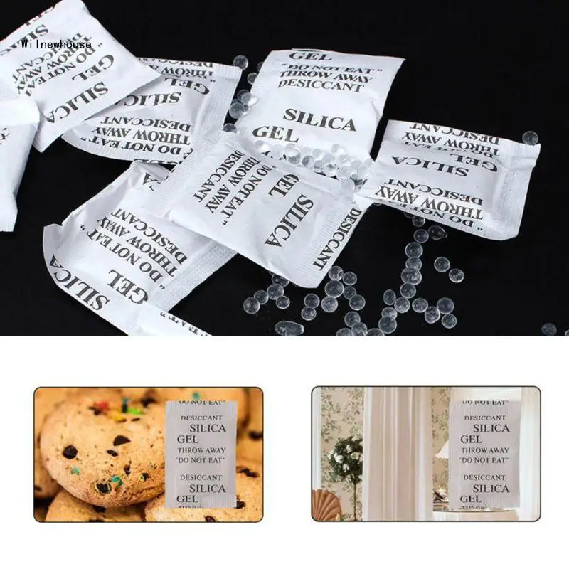 Silica Gel Desiccant Pack Non-Toxic Moisture Absorber Dehumidifier 100 Packets For Kitchen Clothes Storage Room