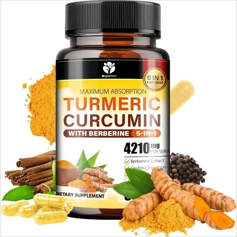 Turmeric and Curcumin Supplements with Black Pepper, Ginger, Berberine, Ceylon Cinnamon - Daily Health Support