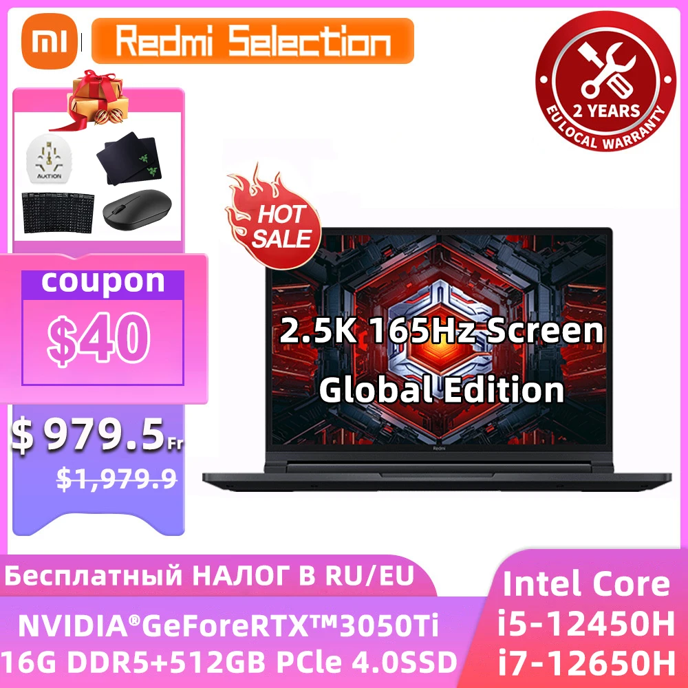 New Xiaomi Redmi G Game 16Inch Laptop i5 12450H/i7 12650H RTX3050Ti 16GB DDR5 512GB SSD 2.5K 165Hz Screen Game Notebook PC