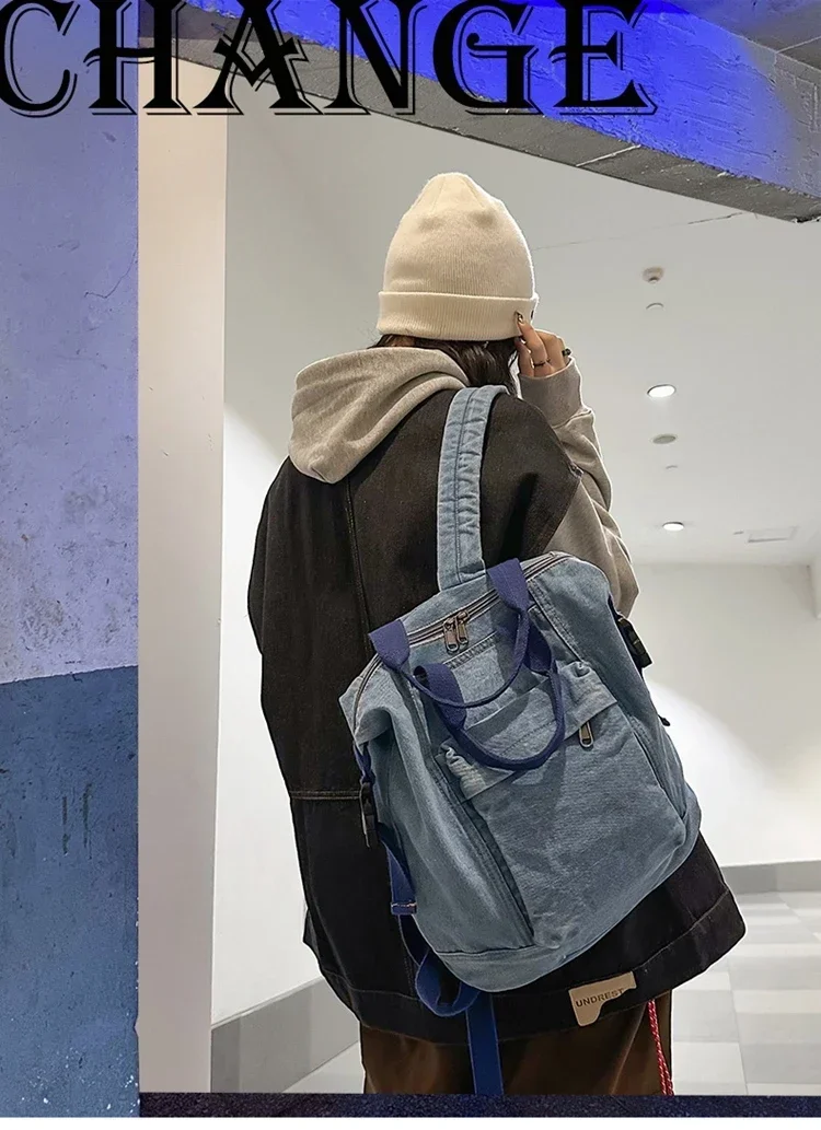 Mochila de moda vaquera con cremallera, mochila sencilla con