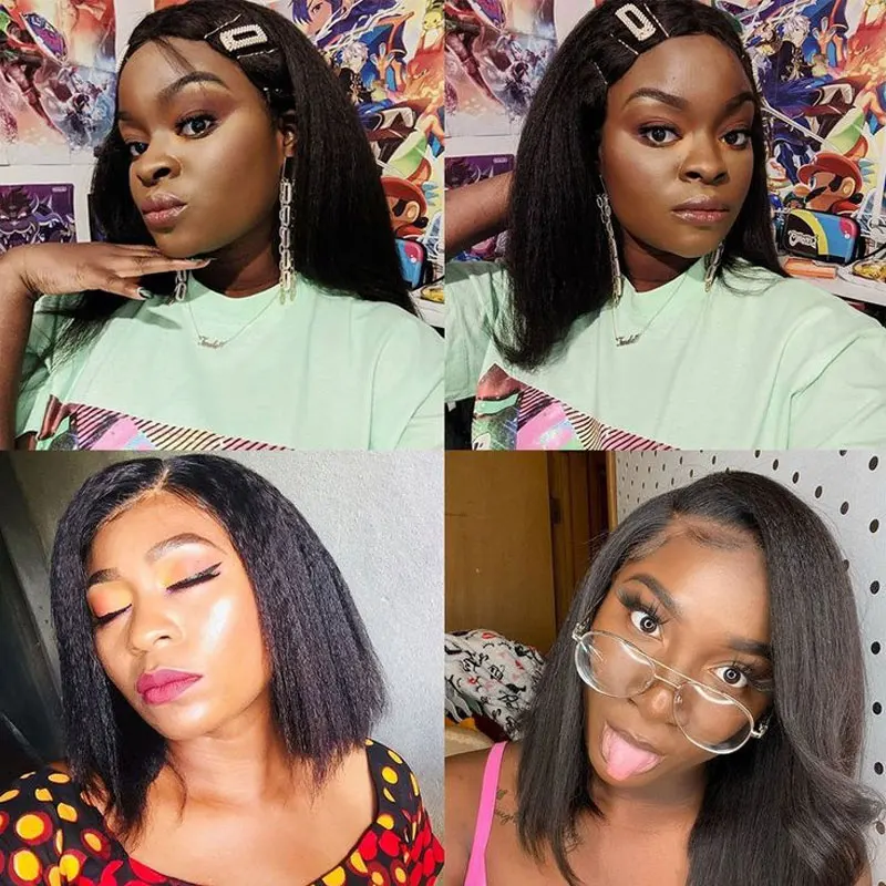 4x6 5x7 Short Lace Glueless Bob Wig 16 Inch Kinky Straight Edges Wigs Human Hair Yaki Bob Lace Closure Wig Pre Cut