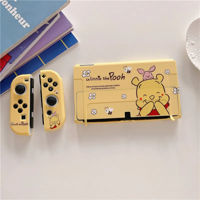디즈니 위니 푸우 하드 케이스 도킹 스테이션 커버 Nintendo Switch 용 보호 쉘 Oled NS 콘솔 크리스탈 프로텍터 스킨
