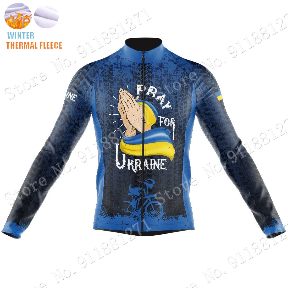 Winter Ukraine National Cycling Jersey Long Sleeve Fleece Clothing Vintage Road Bike Shirts Bicycle Tops MTB Maillot Ropa