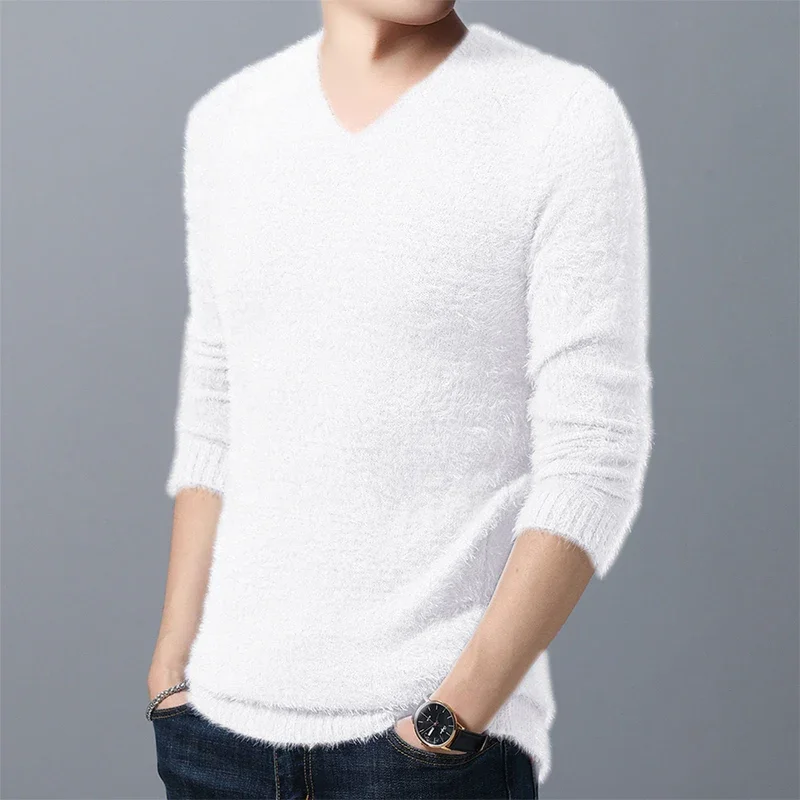 Autumn Winter Solid Color Korean Style Sweater Women All Match Pullover V-neck Ribbed Bottom Shirt Fashion Tops New Male Clothes