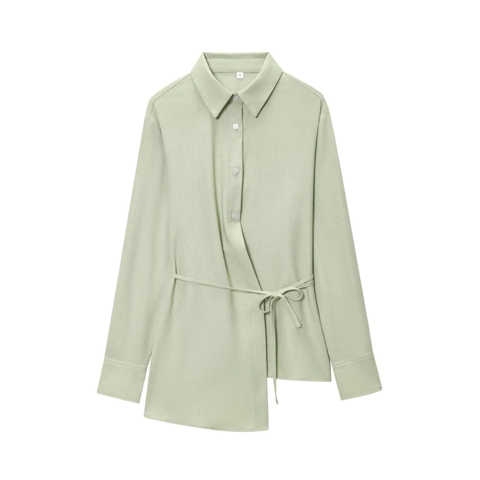 2025 Autumn New Women Product Fashionable Asymmetric Solid Color Shirt Waist Strap Design Long Sleeve Blouses Top
