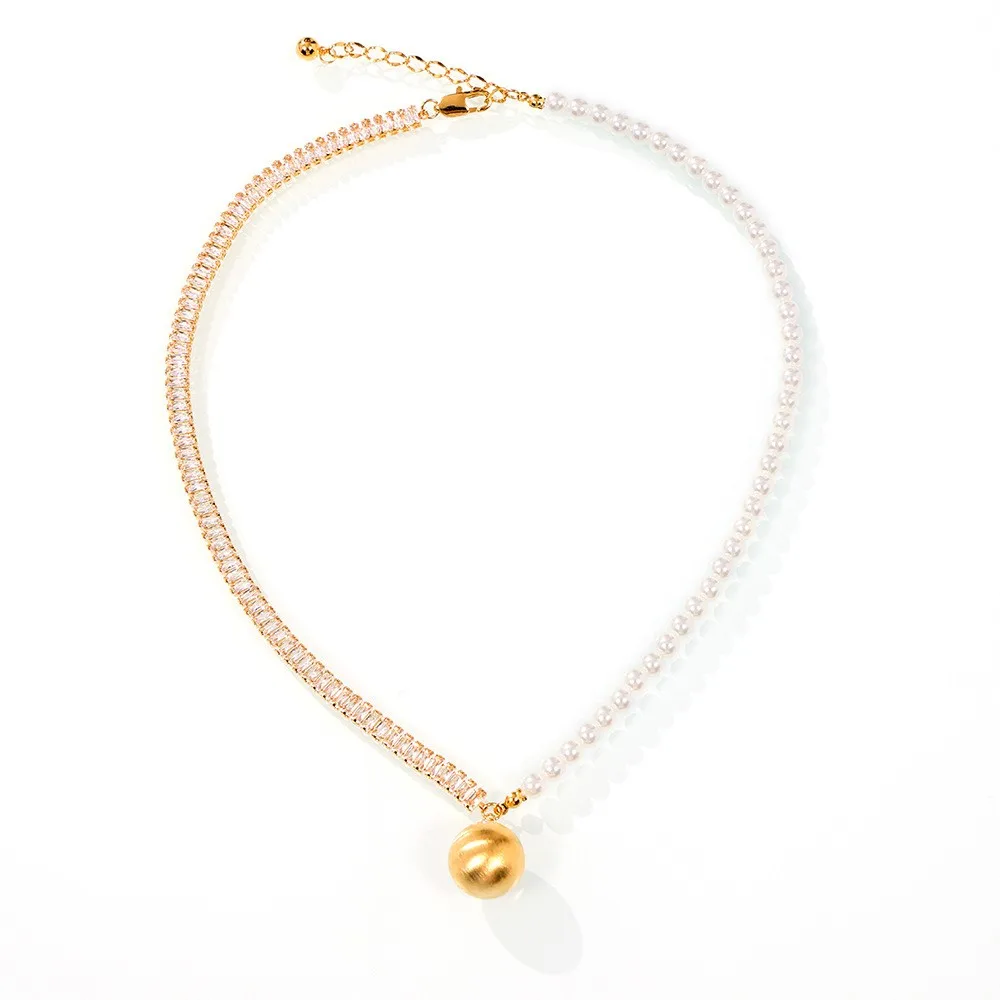 Luxuriöse Weiße Zirkon-Kupfer-Kugel-Anhänger-Halskette für Damen Neue Imitationsperlen-Verbindungskette Hochwertiger Schmuck Geschenk