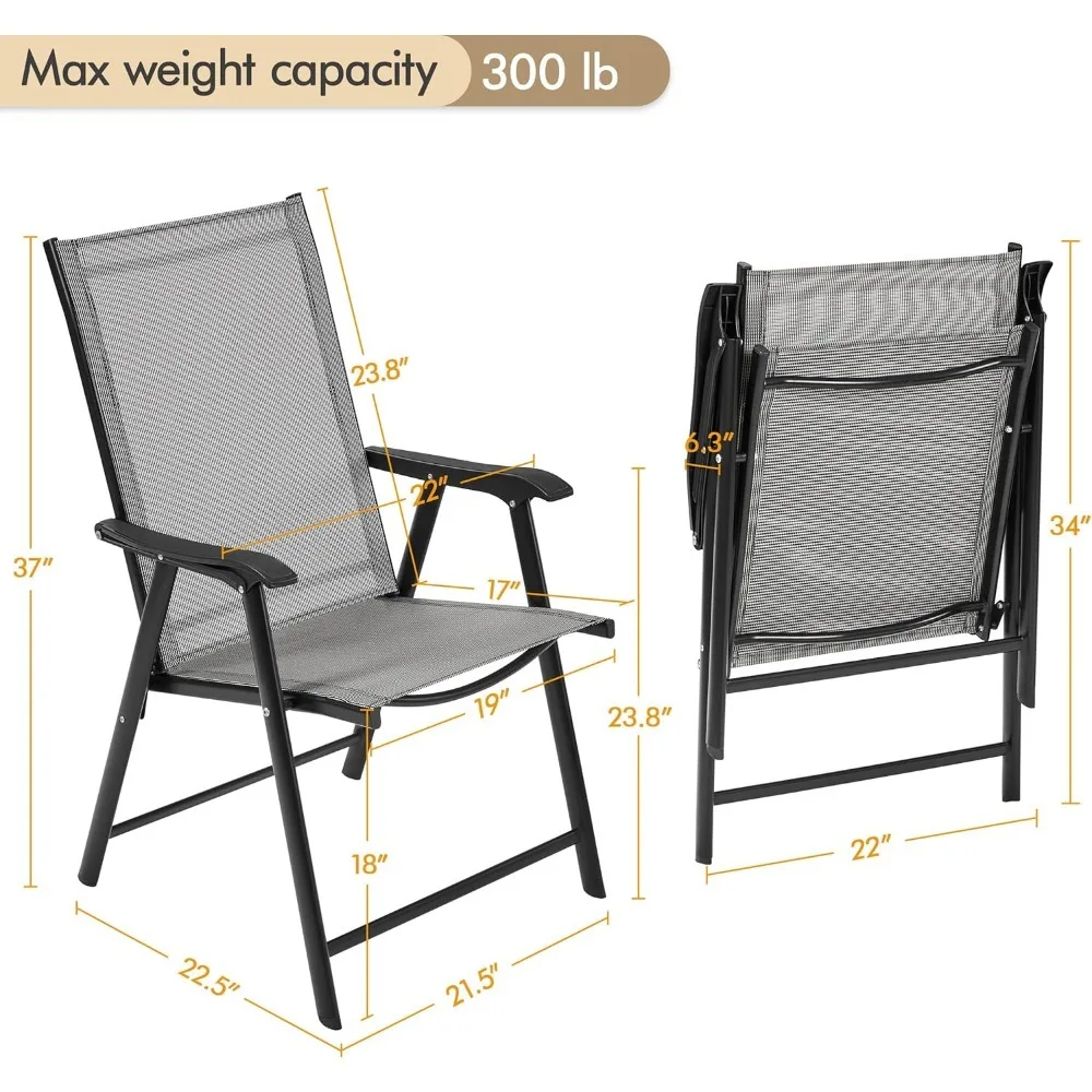 Patio Folding Chair Outdoor Chairs Set of 4 Portable Dining Chairs with Armrests, Folding Patio Chairs 4-Pack Chair Metal Frame 6