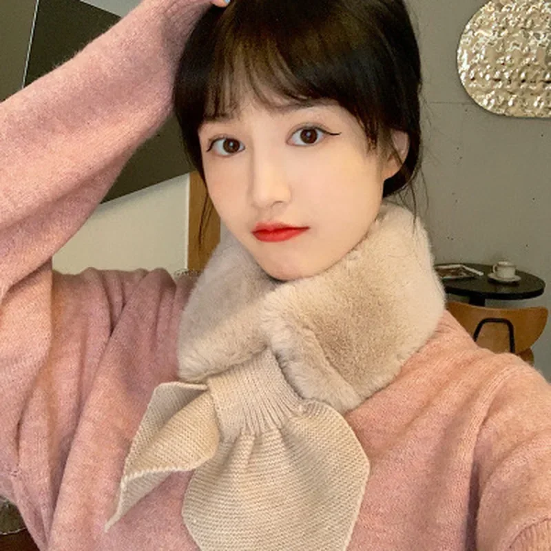 Winter Womens Cross Faux Fur Straps Shawl Soft Scarf Girls Ladies Autumn Knitted