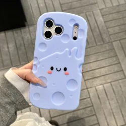 Cute 3D Cartoon Cheese Soft Silicone Shockproof Phone Case - iPhone 15 Pro (Blue)