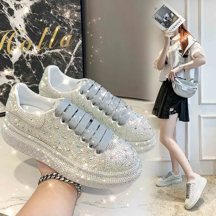 2023 Autumn Women's Shoes New Full Diamond Platform Sneakers Brand Designer  Shoes Women Sports White Shine