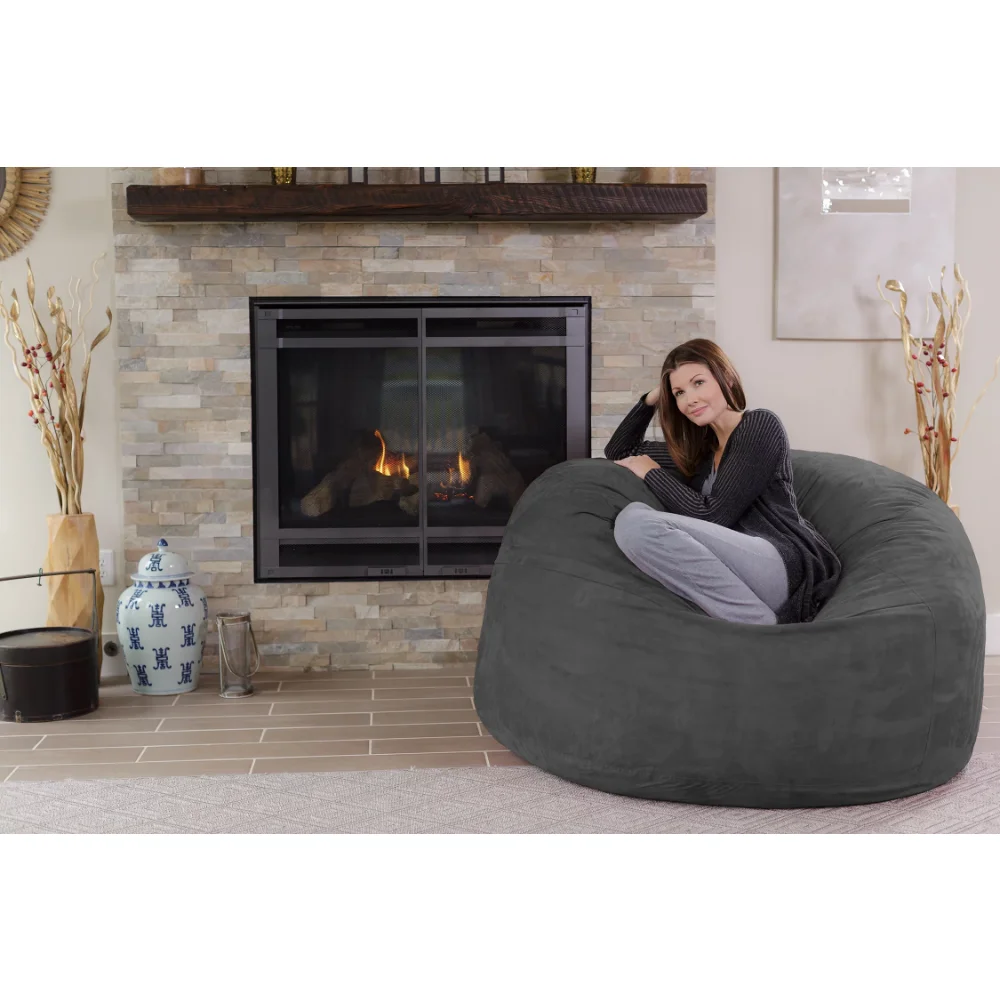 Chill Sack Bean Bag Chair, Memory Foam Lounger with Microsuede Cover, Kids, Adults, 6 ft, Charcoal, Gray