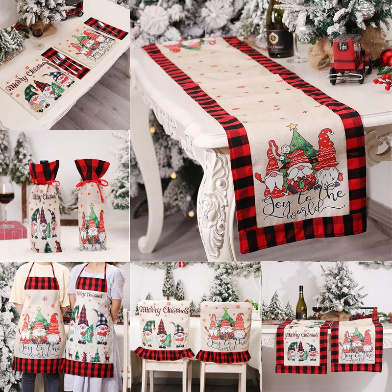 

Christmas Gnomes Table Runner Tableware Placemat Ornaments Navidad 2023 Xmas Decorations for Home Natal Noel New Year 2023 Gifts