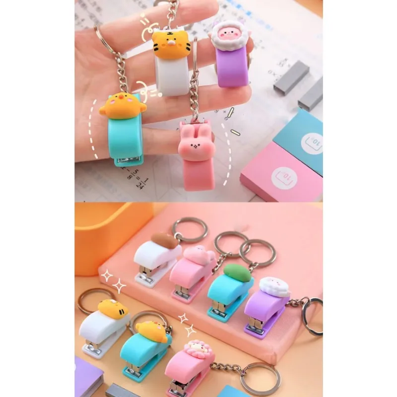 Cute Cartoon Mini Stapler Portable Keychain Staple Students Paper Stationery School Office Supplies kawaii Stapler