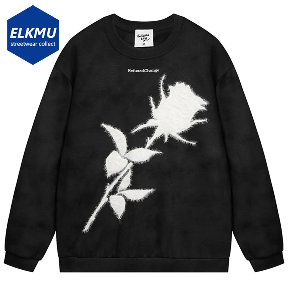 

Мужские свитера с вышивкой розы, пуловер оверсайз, свитер, новинка 2024, мужские свободные повседневные пуловеры, джемпер в стиле хип-хоп стандарта